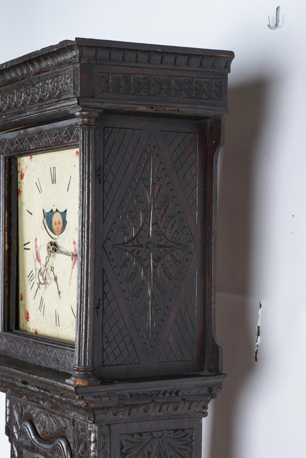 TK1-100: 17TH CENTURY ENGLISH JACOBEAN STYLE OAK TALL CASE CLOCK