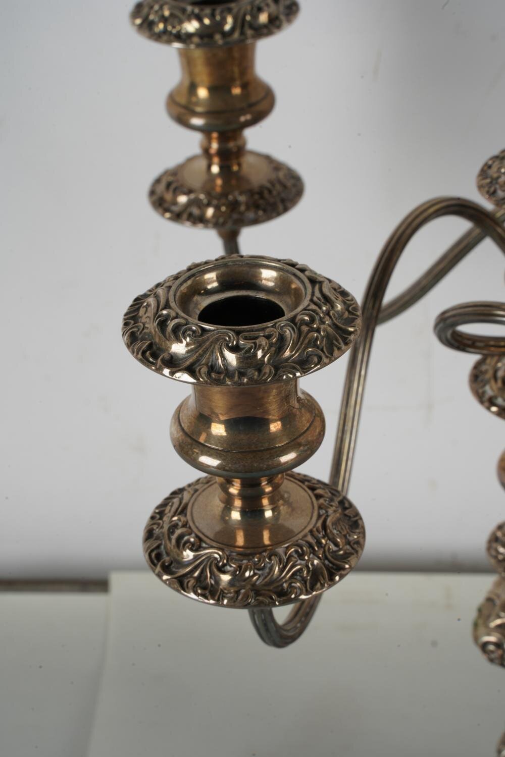 DA2-090: PAIR OF LATE 19TH C SHEFFIELD SILVER-PLATE FIVE-LIGHT CANDELABRA