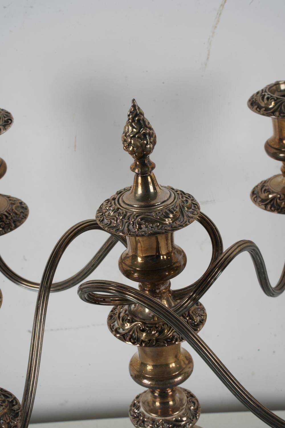 DA2-090: PAIR OF LATE 19TH C SHEFFIELD SILVER-PLATE FIVE-LIGHT CANDELABRA