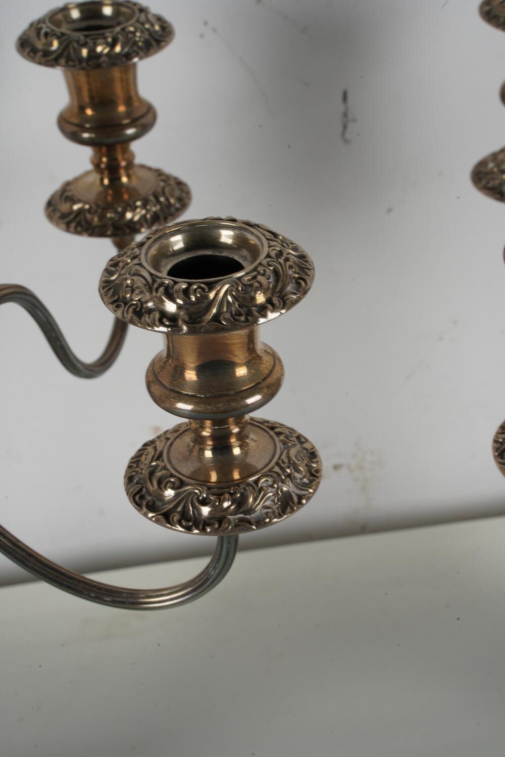 DA2-090: PAIR OF LATE 19TH C SHEFFIELD SILVER-PLATE FIVE-LIGHT CANDELABRA