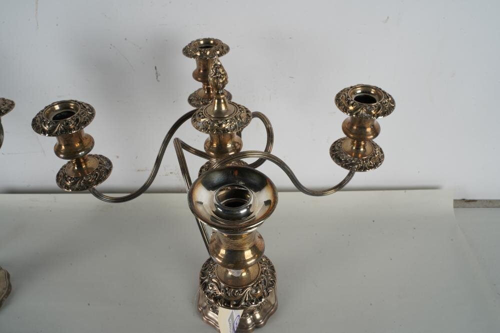 DA2-090: PAIR OF LATE 19TH C SHEFFIELD SILVER-PLATE FIVE-LIGHT CANDELABRA