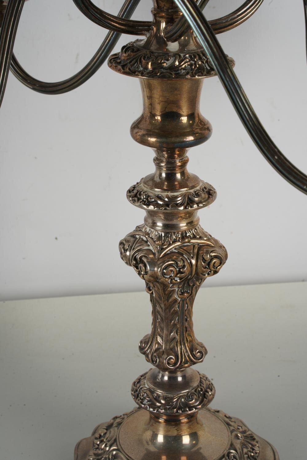 DA2-090: PAIR OF LATE 19TH C SHEFFIELD SILVER-PLATE FIVE-LIGHT CANDELABRA