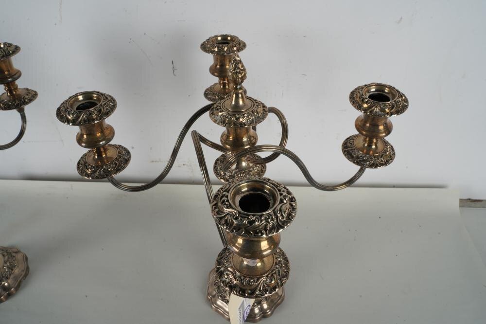 DA2-090: PAIR OF LATE 19TH C SHEFFIELD SILVER-PLATE FIVE-LIGHT CANDELABRA