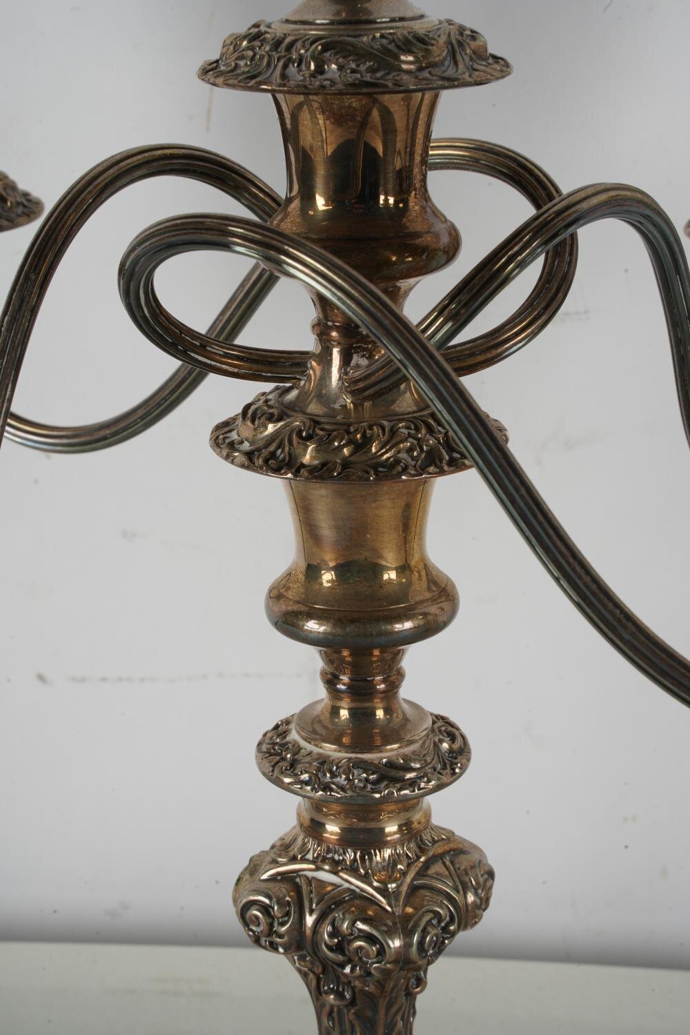 DA2-090: PAIR OF LATE 19TH C SHEFFIELD SILVER-PLATE FIVE-LIGHT CANDELABRA