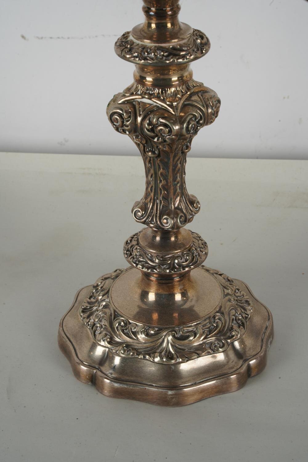 DA2-090: PAIR OF LATE 19TH C SHEFFIELD SILVER-PLATE FIVE-LIGHT CANDELABRA