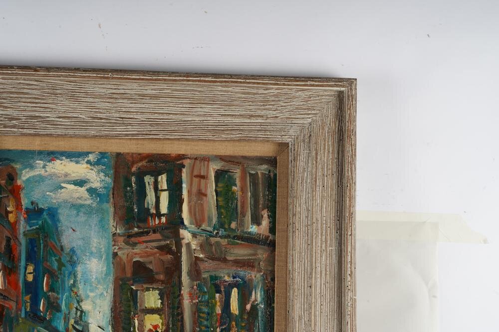 AW419: Pascal Cucaro -Mid Century Street Scene - Oil on Board