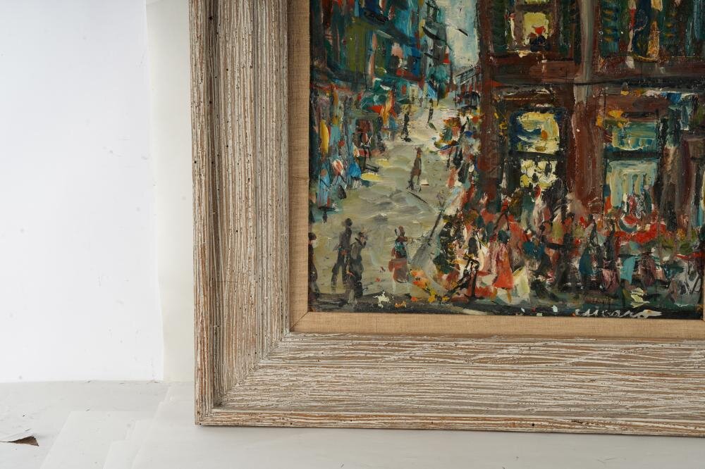 AW419: Pascal Cucaro -Mid Century Street Scene - Oil on Board