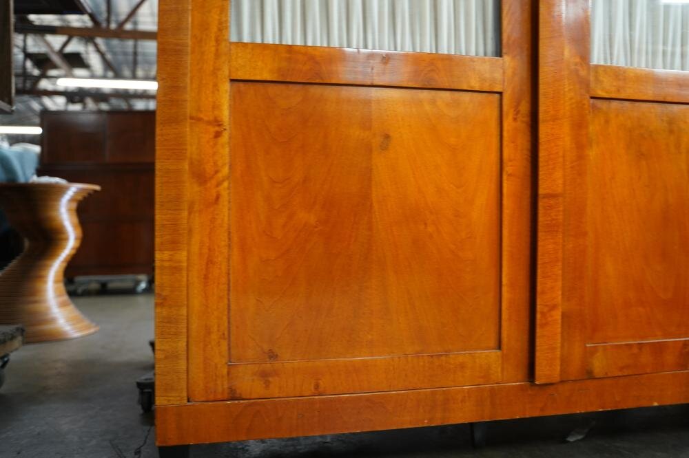 AF3-101: Antique Period German Biedermeier Fruitwood & Walnut Glazed Door Cabinet Circa 1820