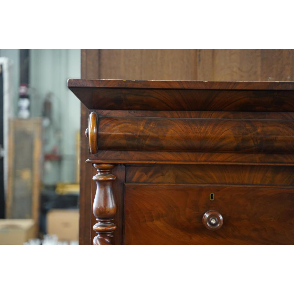 AF4-196: ANTIQUE 19TH CENTURY AMERICAN LATE CLASSICAL MAHOGANY TALL CHEST OF DRAWERS