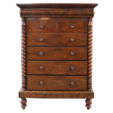 ANTIQUE AMERICAN LATE CLASSICAL MAHOGANY TALL CHEST | Work of Man