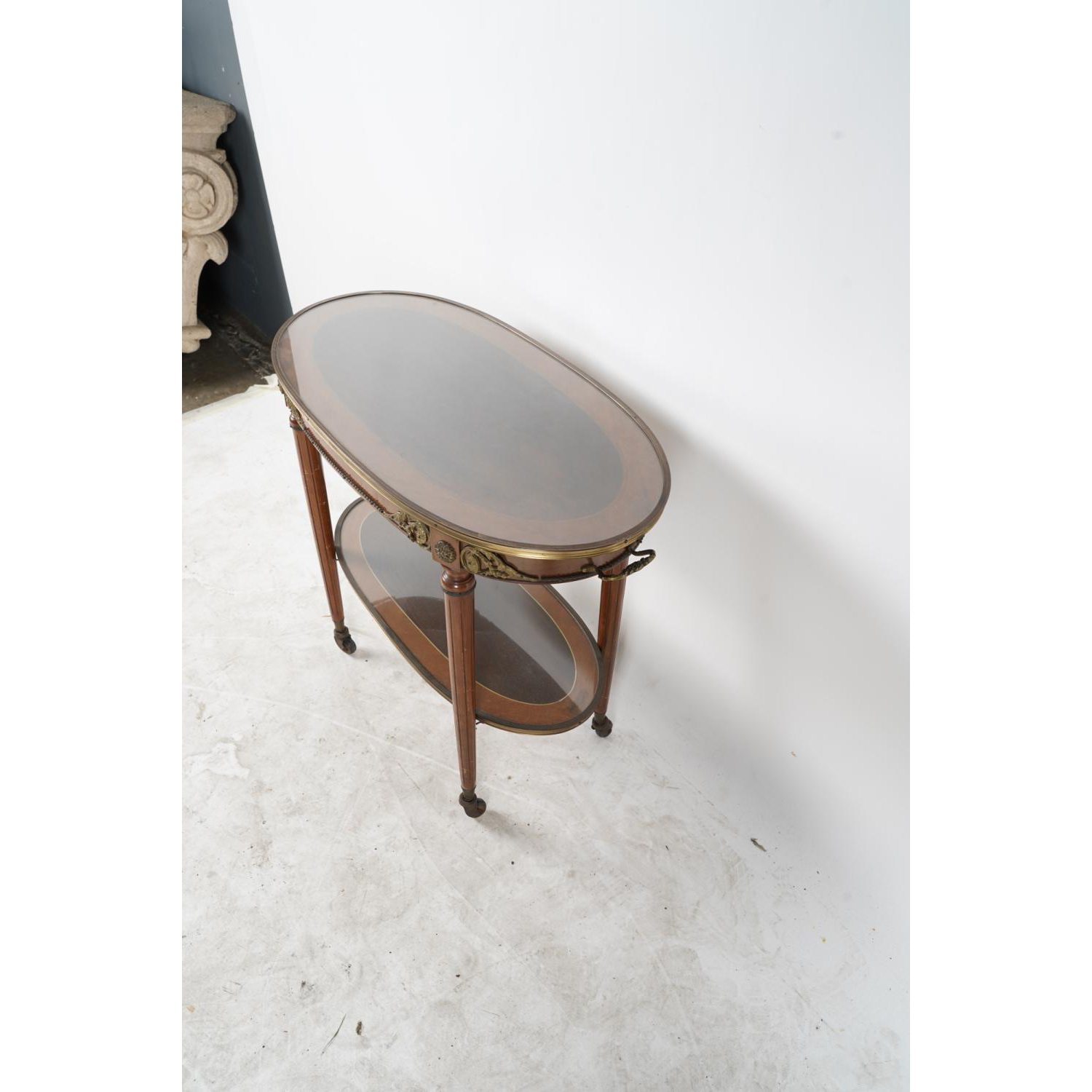 AF1-189: ANTIQUE LATE 19TH CENTURY FRENCH LOUIS XVI STYLE INLAID SERVING CART