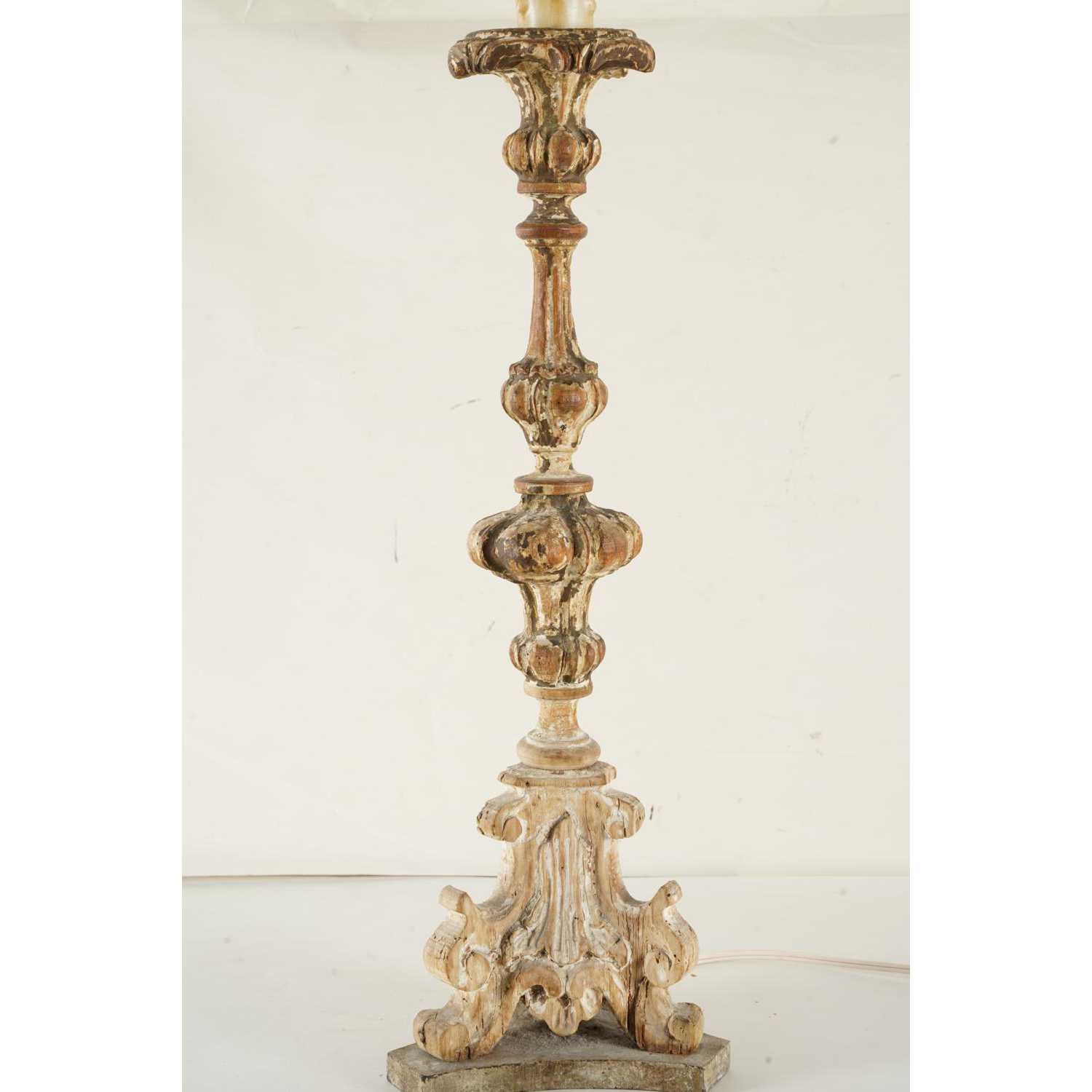 AL2-003: 18TH CENTURY  CARVED WOOD CANDLESTICK LAMP