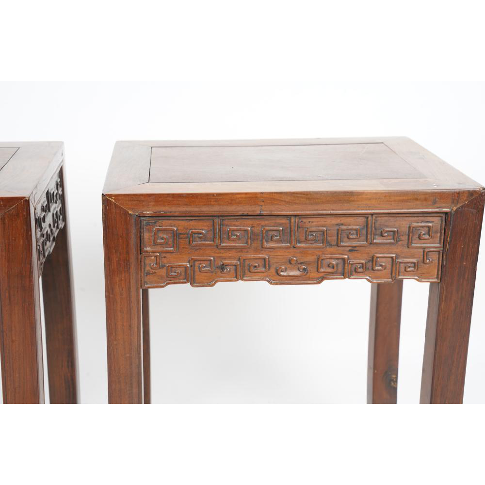 AF1-190: ANTIQUE PAIR OF EARLY 20TH CENTURY CHINESE HARDWOOD CARVED SIDE TABLES