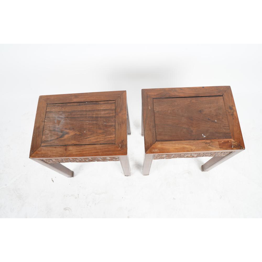 AF1-190: ANTIQUE PAIR OF EARLY 20TH CENTURY CHINESE HARDWOOD CARVED SIDE TABLES