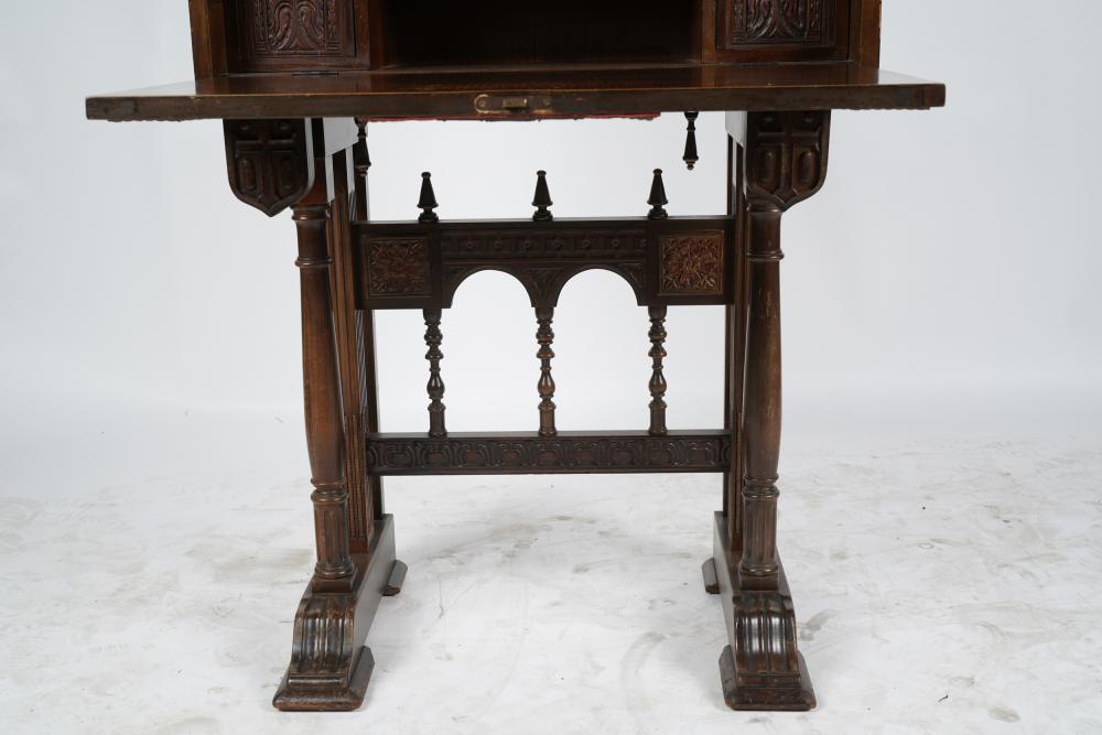 AF5-111: ANTIQUE EARLY 20TH CENTURY POLYCHROME SPANISH COLONIAL REVIVAL WALNUT VARGUENO ON STAND