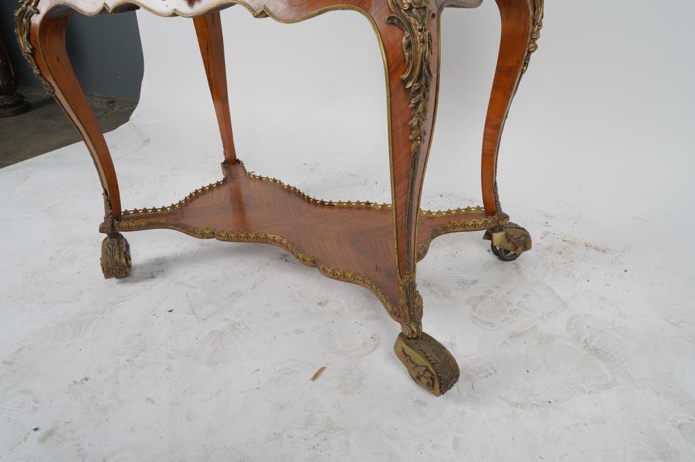 AF1-015: Antique 19th Century French Louis XV Kingwood Marquetry Serving or Bar Cart