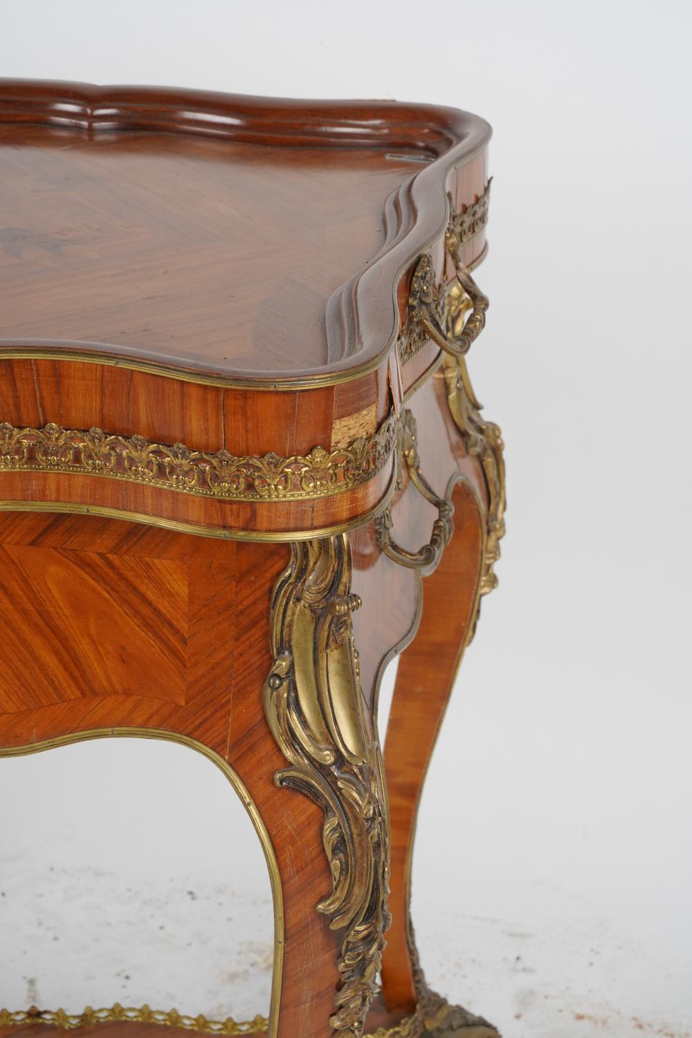 AF1-015: Antique 19th Century French Louis XV Kingwood Marquetry Serving or Bar Cart