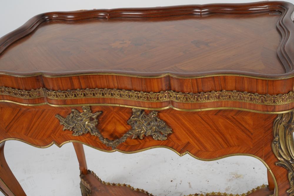 AF1-015: Antique 19th Century French Louis XV Kingwood Marquetry Serving or Bar Cart