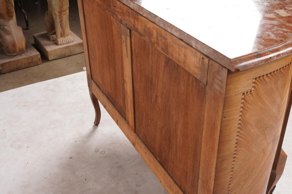 AF4-112: ANTIQUE LATE 19TH CENTURY LOUIS XV STYLE FRENCH KINGWOOD MARQUETRY MARBLE TOP  CHEST OF DRAWERS