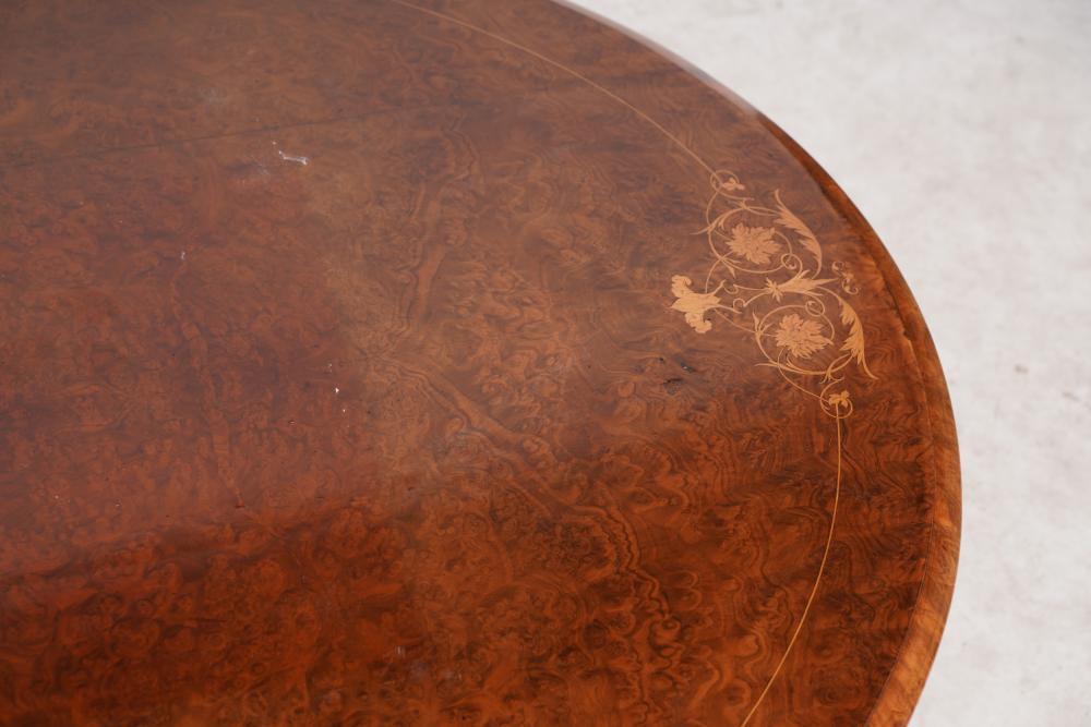 AF1-106: ANTIQUE MID 19TH C ENGLISH OVAL WALNUT LOO TABLE REDUCED TO COFFEE TABLE HEIGHT