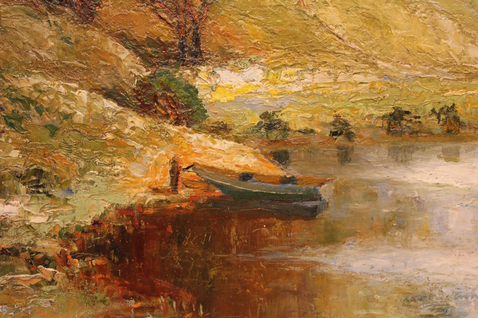 AW056 - European School -  Waterside Landscape - Oil on Canvas