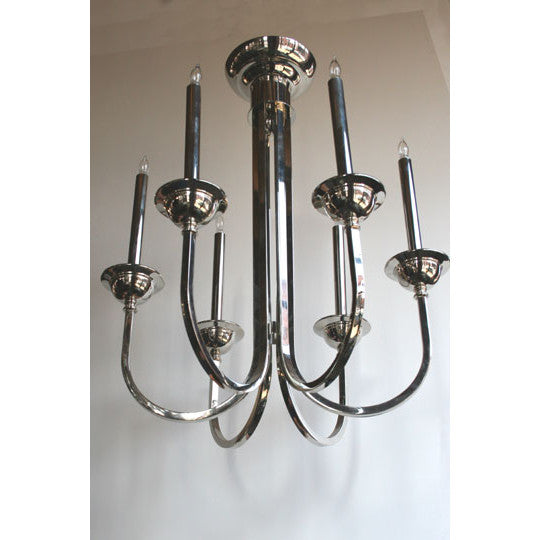 AL1-003: Mid 20th Century 6 light Nickel Plated Over Brass Chandelier