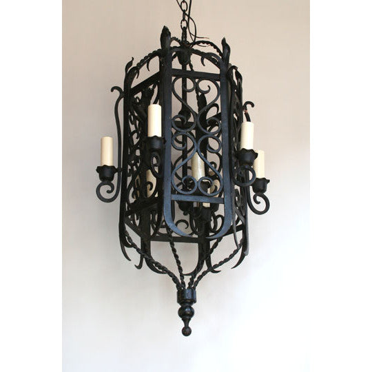 AL1-040: Early 20th Century Wrought & Forged Iron Chandelier with 9 Lights