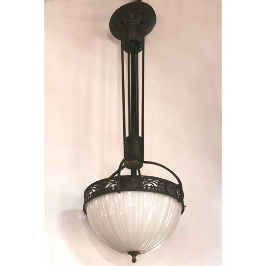 AL1-008: Early 20th Century Iron & Glass Art Nouveau Chandelier