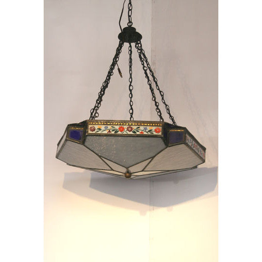 AL1-016: Early 20th Century Hand Painted Art Glass Chandelier
