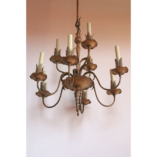 AL1-024: Early 20th Century Patinated Metal 9 Light Chandelier