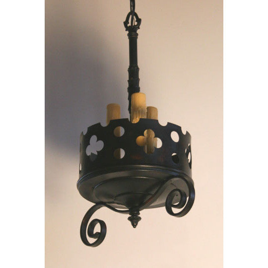 AL1-033: Early 20th Century Iron 3 Light Ceiling Pendant Chandelier