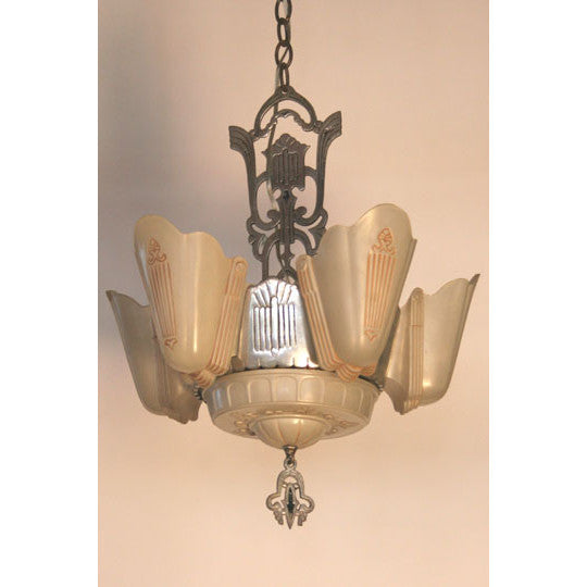 AL1-038: Early 20th Century Art Deco Silvered Metal 6 Light chandelier