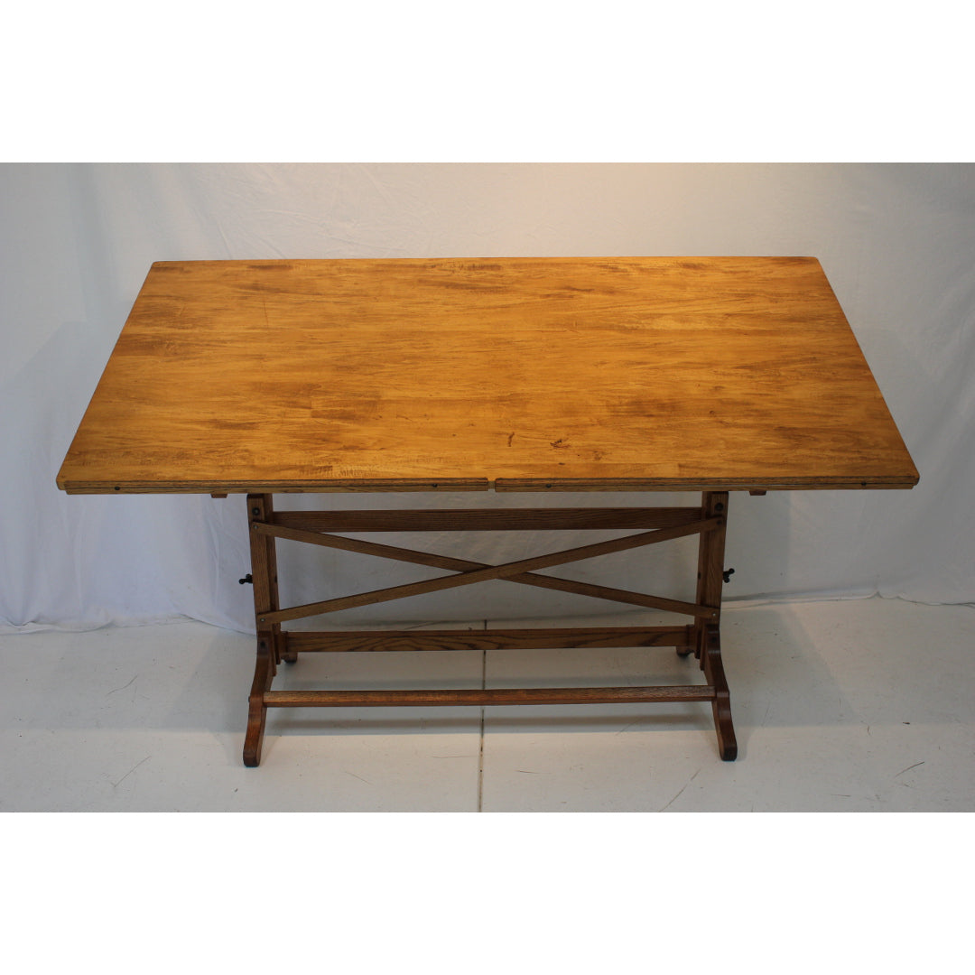 AF1-111 - Antique Early 20th Century Architects Oak and Beech Wood Drafting Table