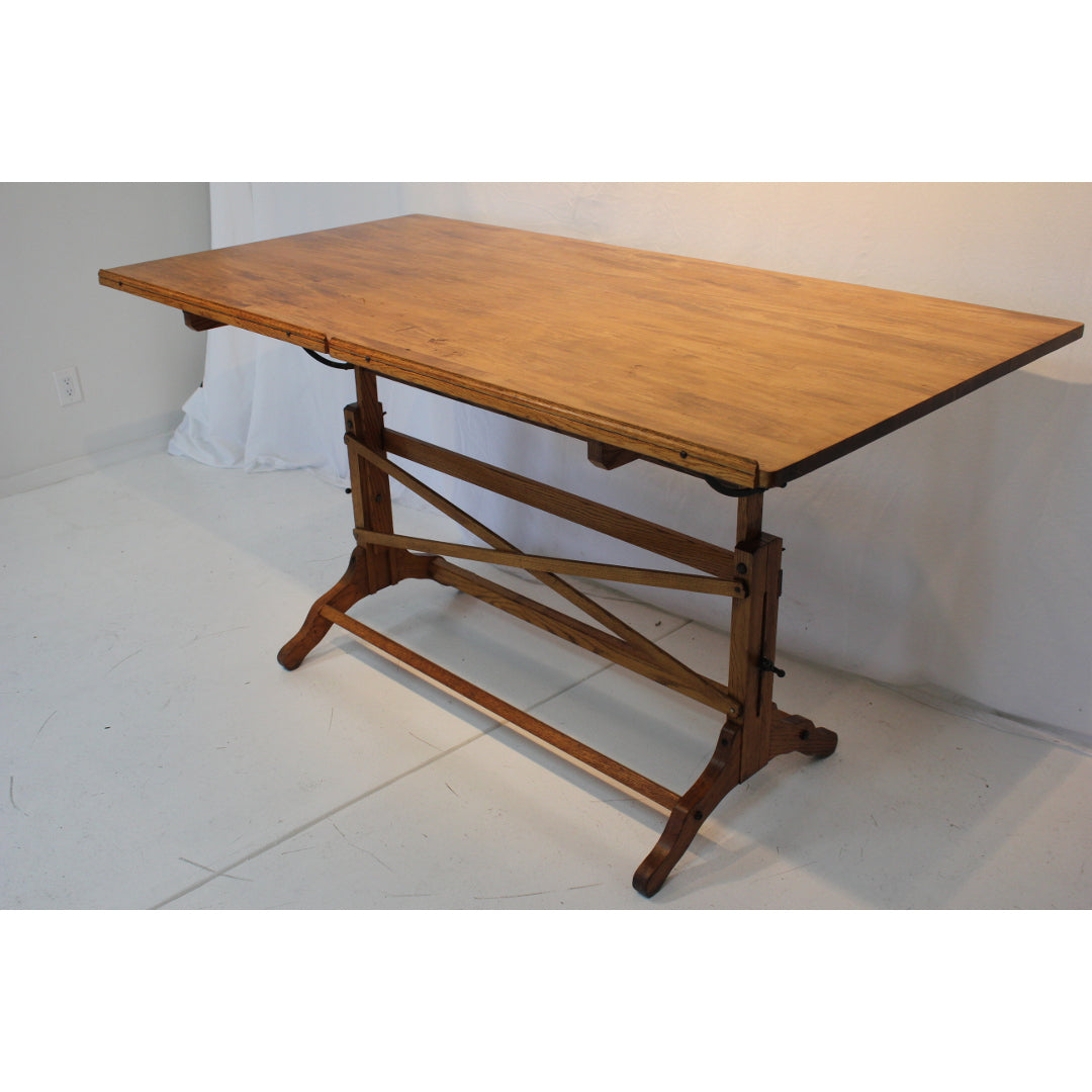 AF1-111 - Antique Early 20th Century Architects Oak and Beech Wood Drafting Table