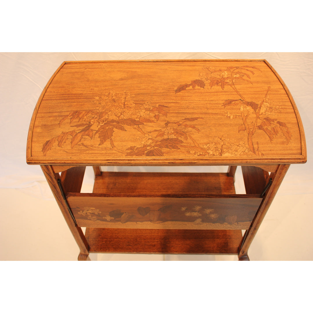 AF1-171:  Antique Late 19th Century Emile Galle Art Nouveau Mahogany Inlay Tea Table