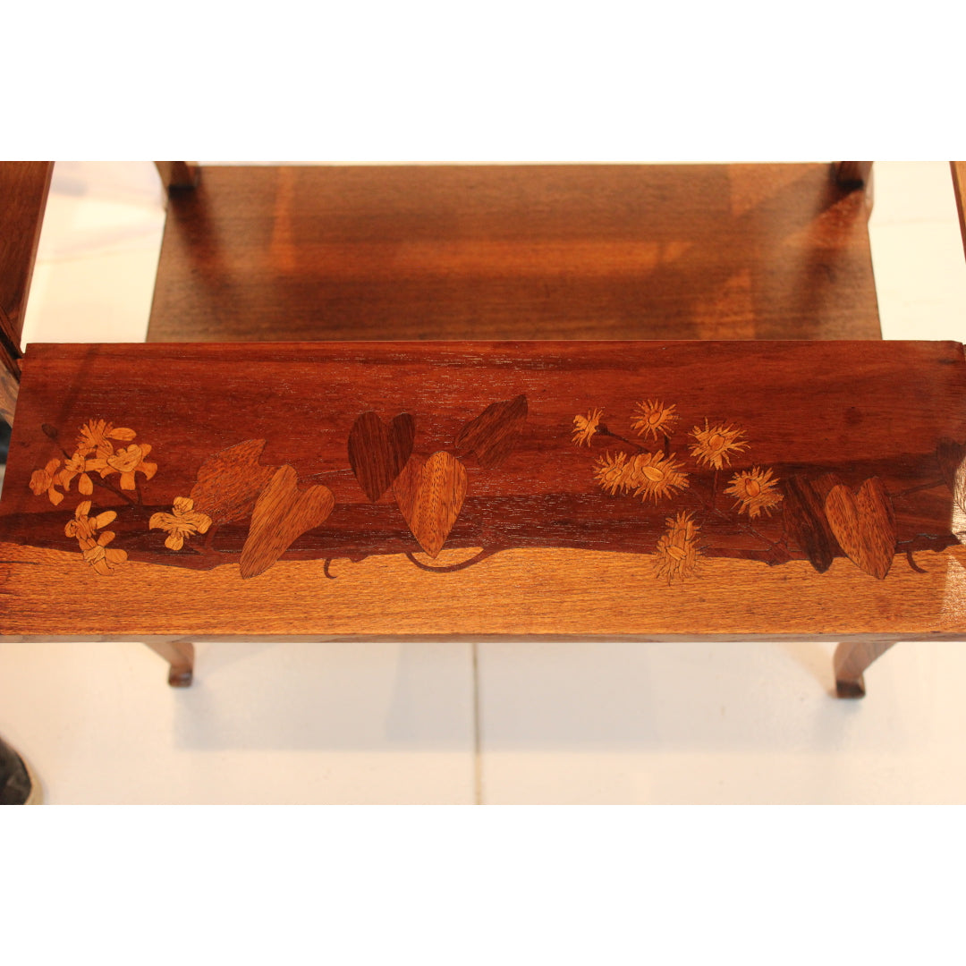 AF1-171:  Antique Late 19th Century Emile Galle Art Nouveau Mahogany Inlay Tea Table