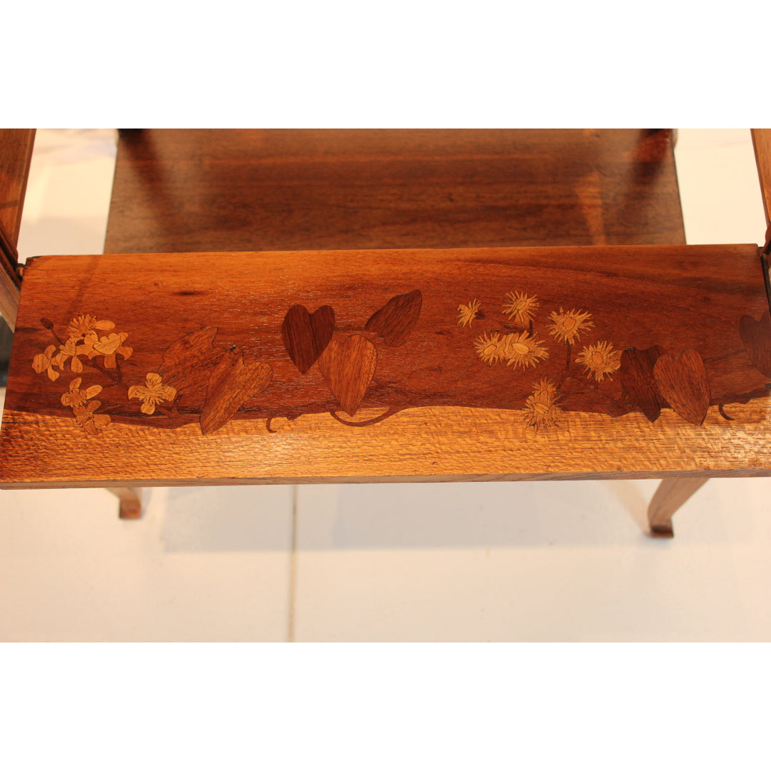 AF1-171:  Antique Late 19th Century Emile Galle Art Nouveau Mahogany Inlay Tea Table