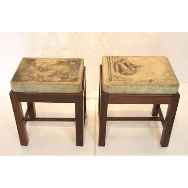 Antique English Side Tables with Indian Block Print Stone Tablets | Work of Man