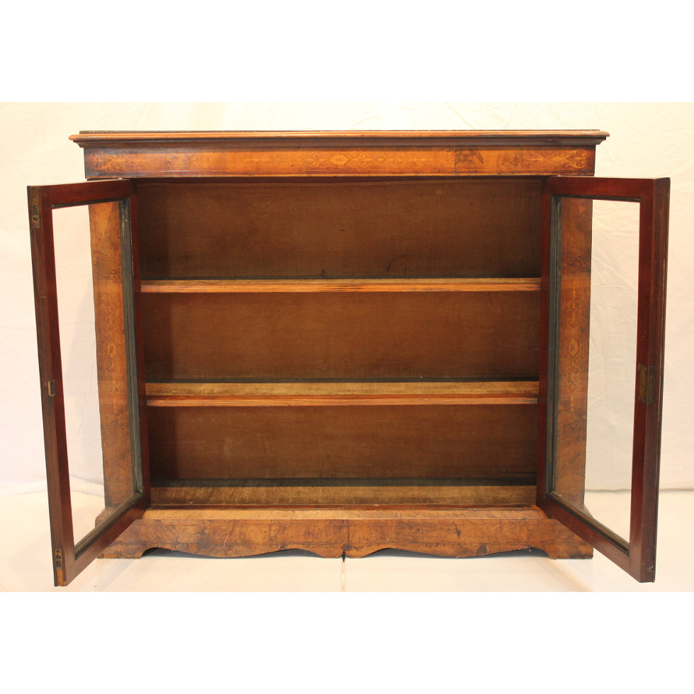 AF3-321: Antique Early 19th Century Dutch Marquetry Walnut 2 Door Display Cabinet / Bookcase