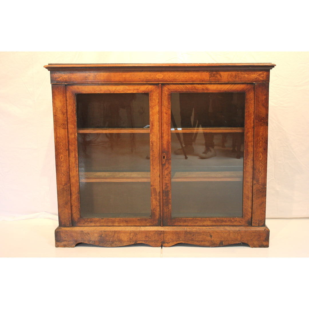 Antique Dutch Marquetry Walnut Display Cabinet Bookcase | Work of Man
