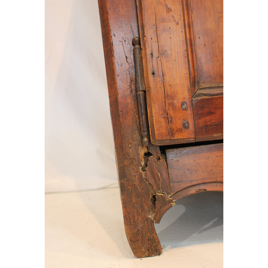 AF3-327: Antique Early 19th Century French Provincial Fruitwood Cupboard with a Single Drawer Over 2 Doors