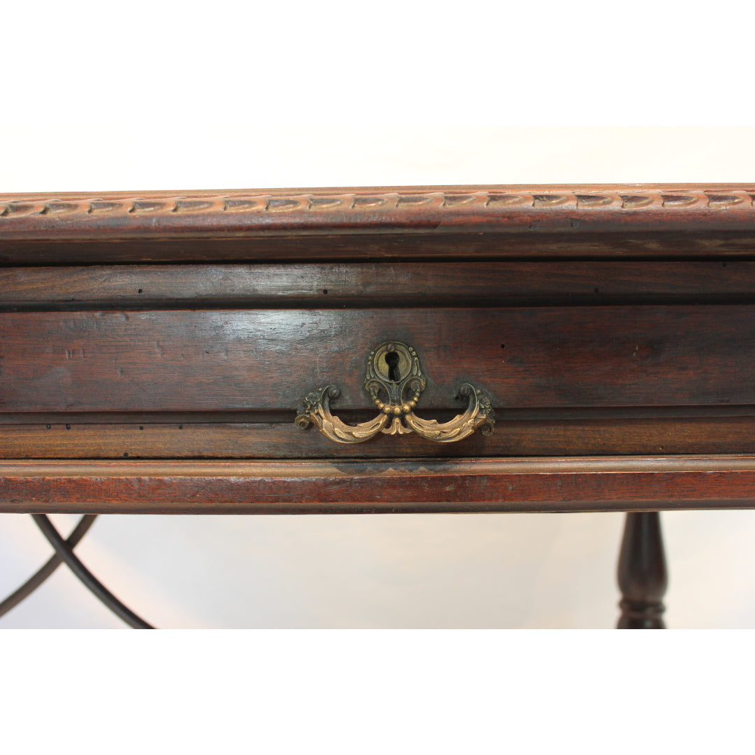 AF5-341 - Antique Early 20th Century Spanish Colonial Revival Desk with Iron Stretcher Bars