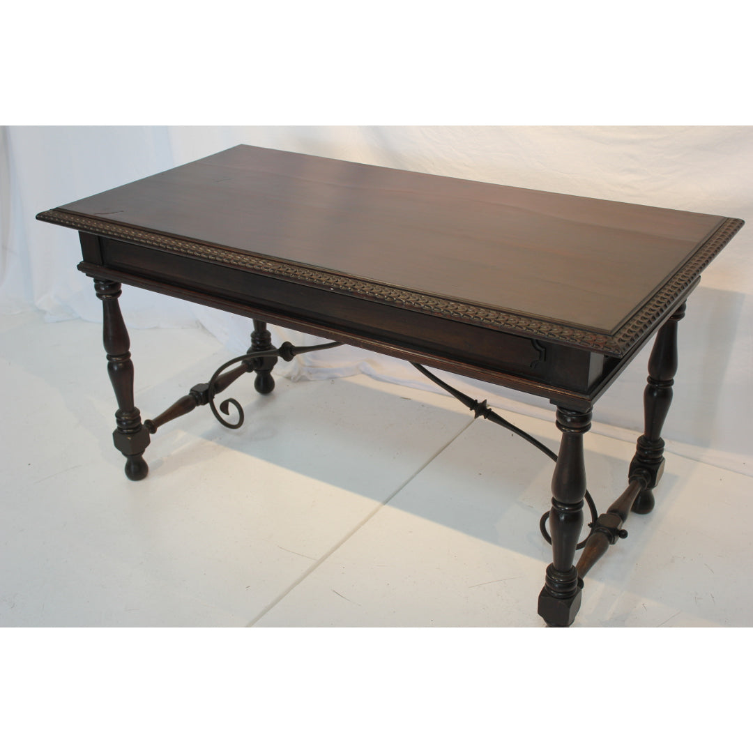 AF5-341 - Antique Early 20th Century Spanish Colonial Revival Desk with Iron Stretcher Bars