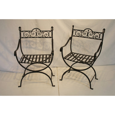 Antique Spanish Colonial Revival Wrought Iron Arm Chairs | Work of Man