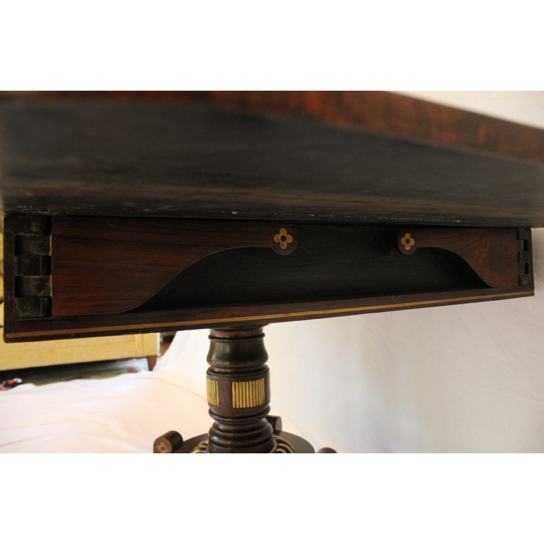 AF1-352 - Antique Early 19th Century English Regency Rosewood Drop Leaf Side Table with Brass Inlay