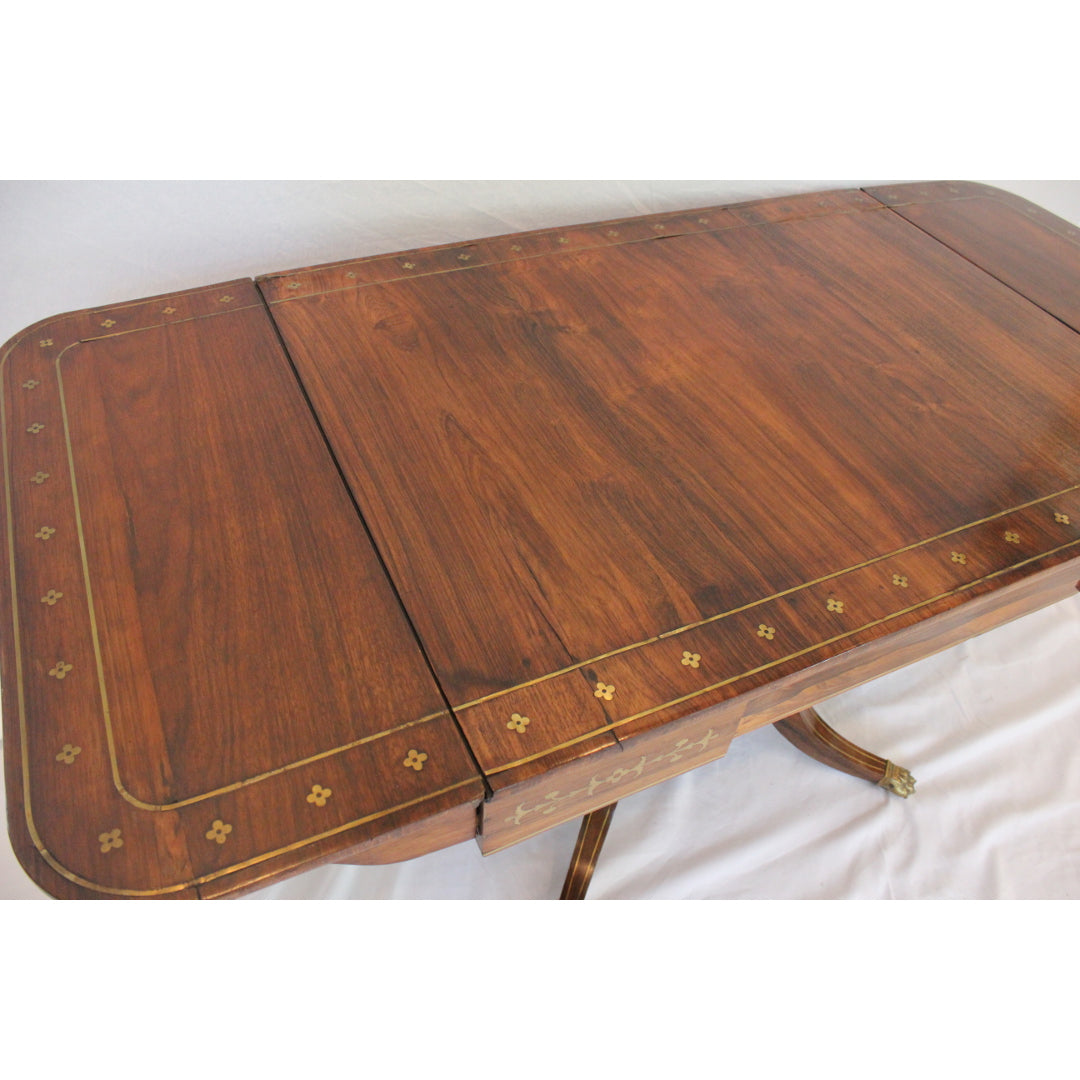 AF1-352 - Antique Early 19th Century English Regency Rosewood Drop Leaf Side Table with Brass Inlay