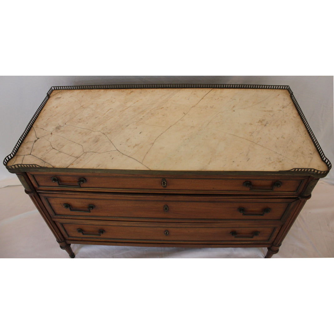 AF4-359: Antique Late 18th Century Louis XVI Style Marble Top Chest of Drawers w/ Brass Filigree Gallery