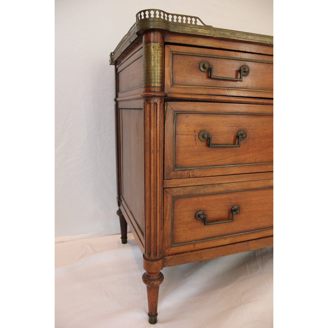 AF4-359: Antique Late 18th Century Louis XVI Style Marble Top Chest of Drawers w/ Brass Filigree Gallery