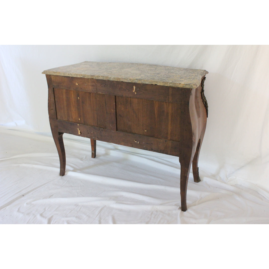 AF4-366: Antique Early 19th C French Louis XV Style Bombe Chest w/ Marble Top & Desk Compartments