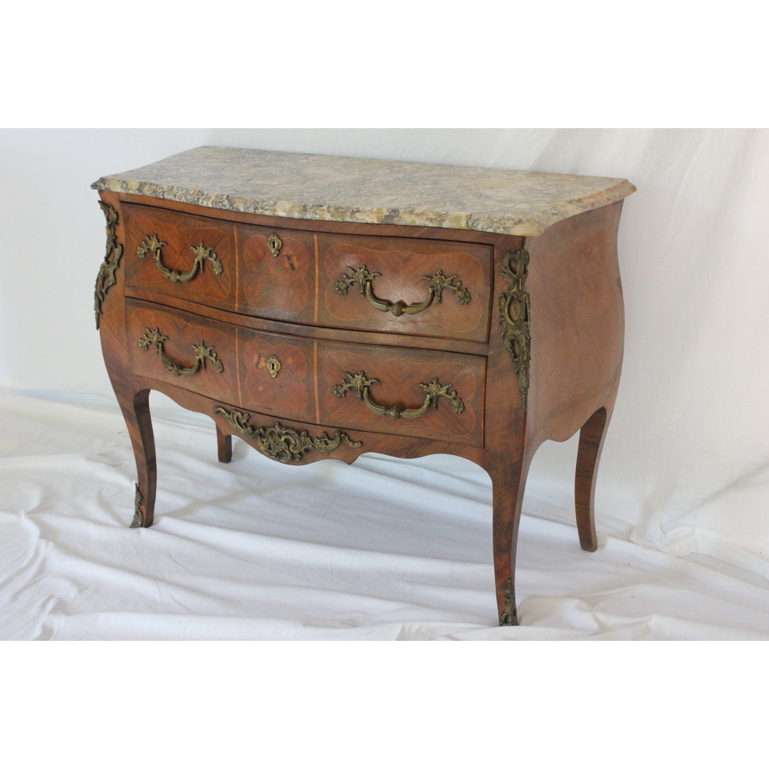 AF4-366: Antique Early 19th C French Louis XV Style Bombe Chest w/ Marble Top & Desk Compartments